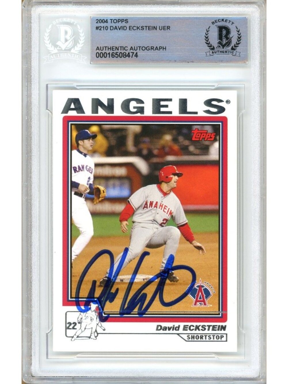 David Eckstein Signed 2004 Topps #210 Angels Beckett BAS Slabbed Auto Card